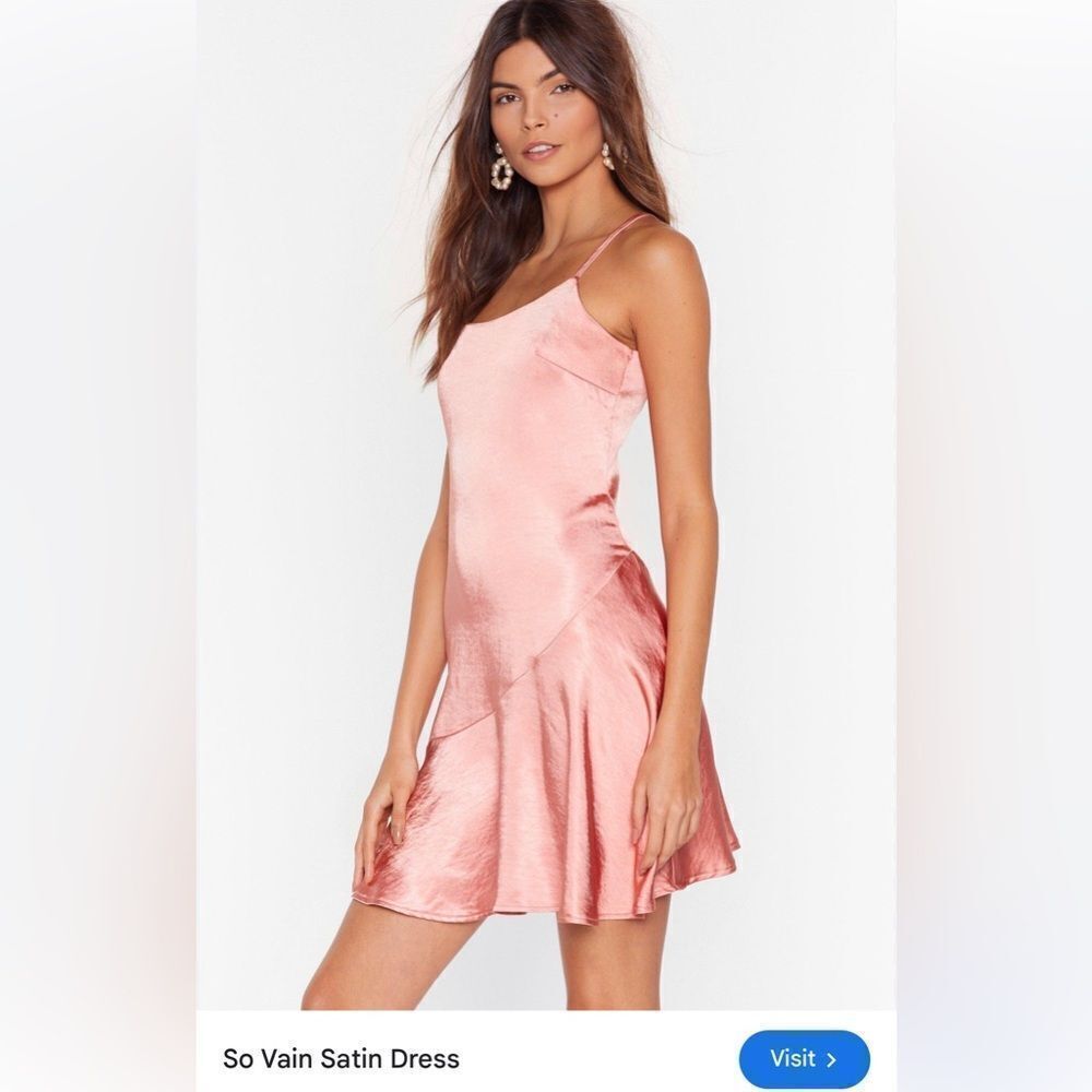 Nasty Gal So Vain pink spaghetti strap satin mini dress ruffle‎ hem, NWT size 10